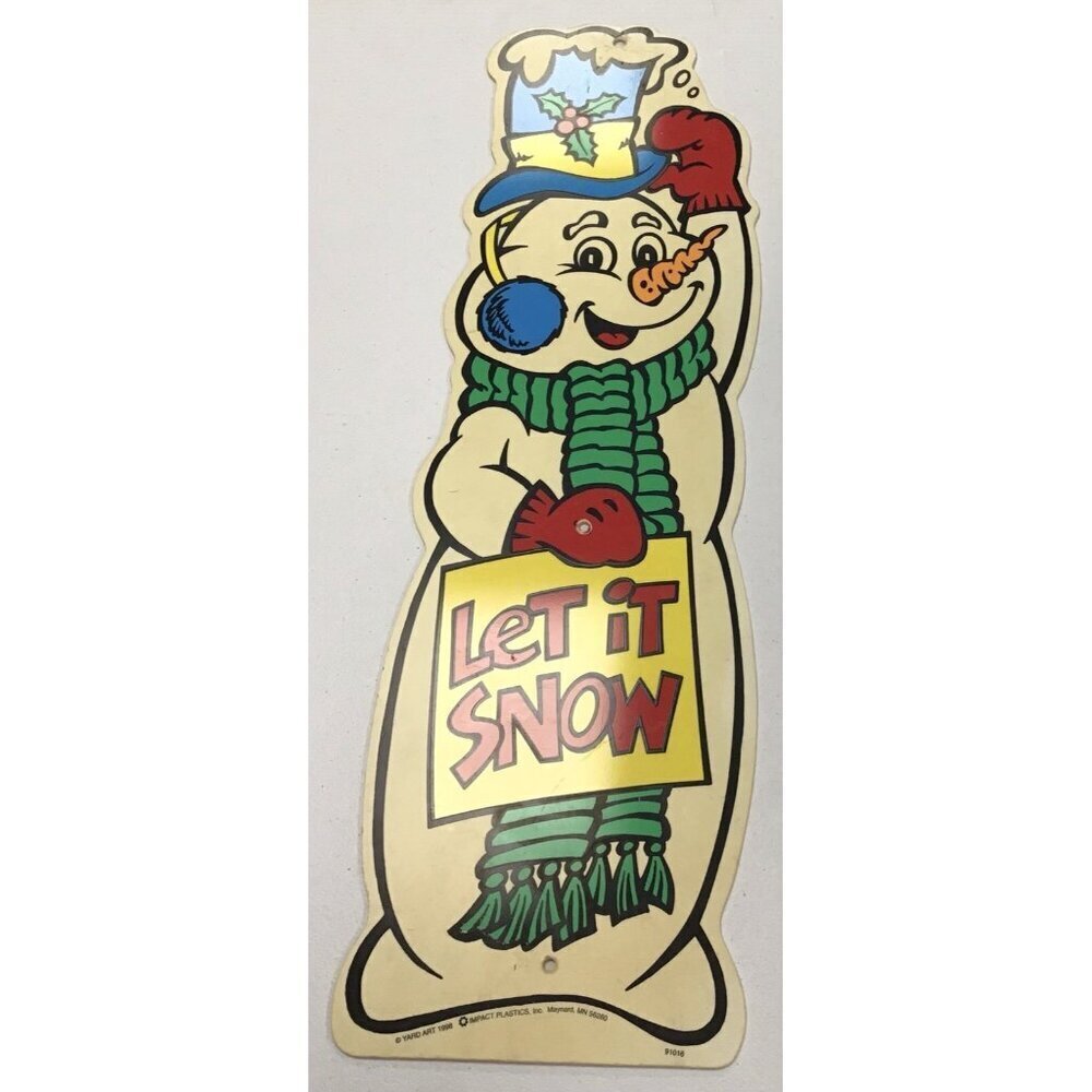 Vintage Y2K Christmas Outdoor Snowman Let It Snow Sign Yard Art 1998